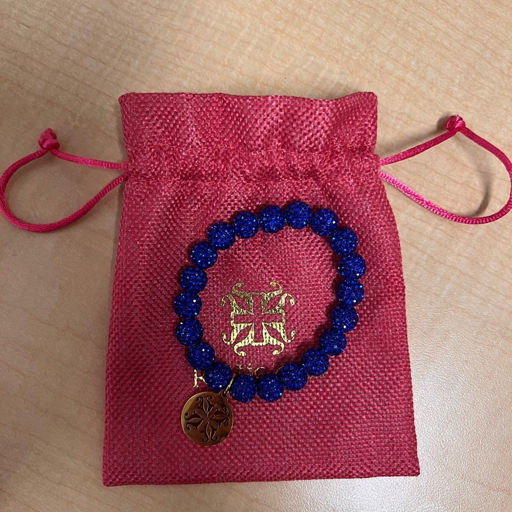Rustic Cuff sapphire jewel bracelet with pouch, new, never worn!